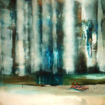 Noeza na plaży, technika własna na płótnie 70x70cm, 2014 / Noez on the beach, mixed media on canvas 70x70cm, 2014