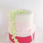 Pink WeddingCake with softgreen flowers, Sabine en Jan, WeddingCake Den Bosch, Bruidstaart Den Bosch