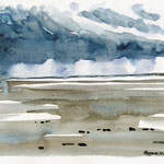 St. Peter-Ording Regenwolke überm Strand - Aquarell