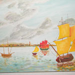 huile sur toile (vieux port de dunckerque) 55/38 prix 90 euros