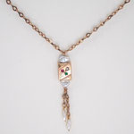 Jugendstil  Collier Kette Rubin/Smaragd / Perle, rose Gold Double