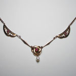 Jugendstil  Collier Kette Rubin Flussperle rose Gold Double