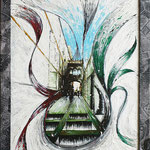 2021 - pont del bisbe - mixed media with acrylic colors on PVC and collage frame - 45 x 55