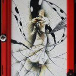 2020 - flamenco passion - mixed media whit oilfinish on PVC and wooden windows - 47 x 75