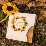 Sonnenblumen, Blockkerze mit Holzeinsatz und Teelichtern, Maße: 20x20x7cm  