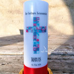 Nr. 20 - Kommunionskerze 25x8cm, buntes Kreuz