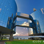 Different design of Oscar Niemeyer: modern glass facade of the General Prosecution Department 