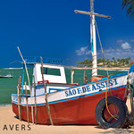Fishermen´s boat in former Hippie village Arembepe in Bahia 