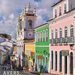 Colorful colonial style houses and church Nossa Senhora do Rosário dos Pretos at Pelourinho in Salvador da Bahia