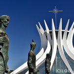 Catedral Metropolitana Nossa Senhora da Aparecida with Evangelists in front, by Oscar Niemeyer 