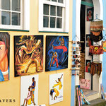 Arts gallery and music shop with afro-brazilian paintings at the  historic Pelourinho in Salvador da Bahia