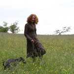 Lucy walking her blue whippet Betsy 2