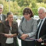 Jean-Marie Darmian, Martine Faure, Michelle Cazanove, (sous-préfète de Langon -2008-2012-) coupe le ruban inaugural, Philippe Madrelle, Bernard Cuartero. Gîte d'étape de Citon-Cénac. 01/10/2010.