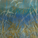 Grasgeflüster 5, 40x30 mit Passepartout, Holzschnitt, Paperplatelithography auf Papier