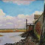 'Quiet Staithe', Wells, Norfolk. Oil panel. 9" x 12".
