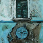 Fenster in Blau, Acryl und Mischtechnik auf Leinwand, 40x30 cm
