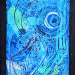 Blaues Echo, Acryl, Ölkreide und Mischtechnik auf Leinwand, 80 x 40 cm