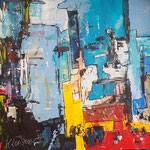 City, Acryl und Ölkreide auf Papier, 50 x 64 cm