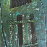 Verfallene Hütte, Acryl und Mischtechnik auf Papier, 55x42cm