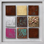 "Matrix #4", 2012, Metallfolien, Eisenpulver, Acryl, Strukturpaste, Oxidationsmittel, auf Leinwand, 30 x 30 cm