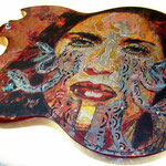 'Yepes Signature' Gibson Custom "Salma Hayek: Lady of the Butterflies" Double-Neck Guitar (Back-side in progress) at Studio .357 Blue Star, Big Tex Grain Mills, San Antonio, Texas  USA (Robert Rodriguez Collection).