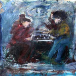 Street Chess, 1989. 50 x 38 in. Oil paint on rag paper. #89PA058F