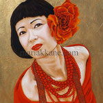 Red Pearl Necklace, "Portrait of Khue © 2018 Acrylic on Canvas,  Dimensions 18" w x 24" h, Private Collector, Los Angeles  CA USA Asian Pacific  Islander American Hertiage Month Calendar and  Cultural Book 2018 - Front Cover