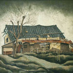 The left-behind house, mineral pigments on Japanese paper, 72.7×91cm, 2003