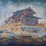 Abandoned house with stone wall,  pigments on Japanese paper, 53×65.2cm, 2021