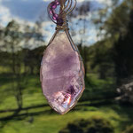 Amethyst Naturkristall auf Sterlingsilber, mit Amethystperlen, facettiert 4mm, 78 x 26 x 22mm     €76