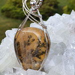 Dendritenquarz mit Limonit (Golden Healer) auf Sterlingsilber, mit Silberperlen, 71 x 30 x 7mm     €114 