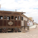 Salpeterstadt Humberstone; Eisenbahwagon der Strecke nach Iquique