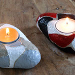 Waxinehouder steen rood en beige 10 x 4 cm