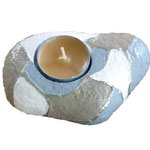 Waxinehouder steen beige/wit/grijs - 10 x 4 cm