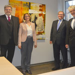 Eröffnung des Gerichts 11.12.2017 (v.l.n.r: Frank Bechtold, Dr. Irmgard Kellendorfer (Präs. Sozialgericht Würzburg), Joachim Vetter (Präs. Landesarbeitsgericht Nürnberg), Dr. Ekkehardt Hein (Dir. Arbeitsgericht Würzburg)