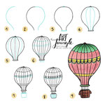 Einfach malen zeichnen - Bullet Journal und Sketchnotes - Doodles - How to draw - Malvorlage - Schritt-für-Schritt-Anleitung - Heißluftballon