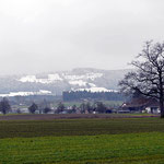 Blick vom Aabach auf den verschneiten Pfannestil