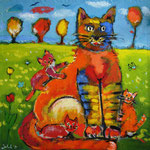 Katzenfamilie 100 x 100 cm, verkauft