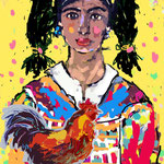 Frau mit Hahn 30 x 40 cm
