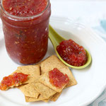 sweet and hot tomato peach jam with jalapenos and cinnamon