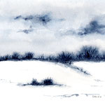 Winterbild , nur Indigoblau  Aquarellmalerei A5 66,- Euro
