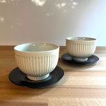 16.白磁しのぎ汲出し　茶托セット (後藤睦作)　¥7,000-