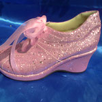 Zapato lentejuela rosa plataforma 7 cm