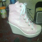 Zapato Botin tipo converse lentejuela rosa pastelplataforma 10 cm