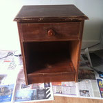 before - a £10 second hand buy, rubbed down & painted in exterior matt white with a new handle & storage basket to complete