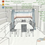 farnham - client needed some guidance on colour scheme for window dressing & walls in new dining room