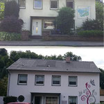 Fassadenarbeiten vorher und nachher mit Wandbild
