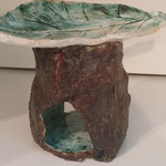 Teelicht Baumstamm mit Blatt