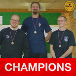 2015-12-05 | district championship (KM) at HBG barebow standings (middle-right-left): with David (BTV) 1st, Benjamin (BMTV) 2nd and Emanuele (SV Lurup) 3rd place