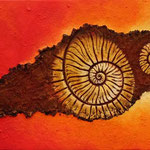 Ammonit gold // 1,70 x 0,70 m  -   Sandwelten // Frank Walter - Bilder aus Sand auf Leinwand mit Acrylfarbe